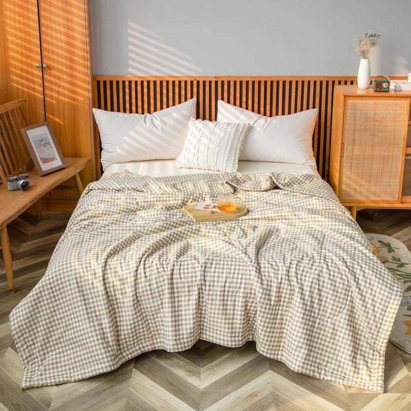 Simple Black White Checkerboard Pattern Summer Quilt Cotton Skin-friendly Air Conditioning Quilted Quilt Multifunction Blanket