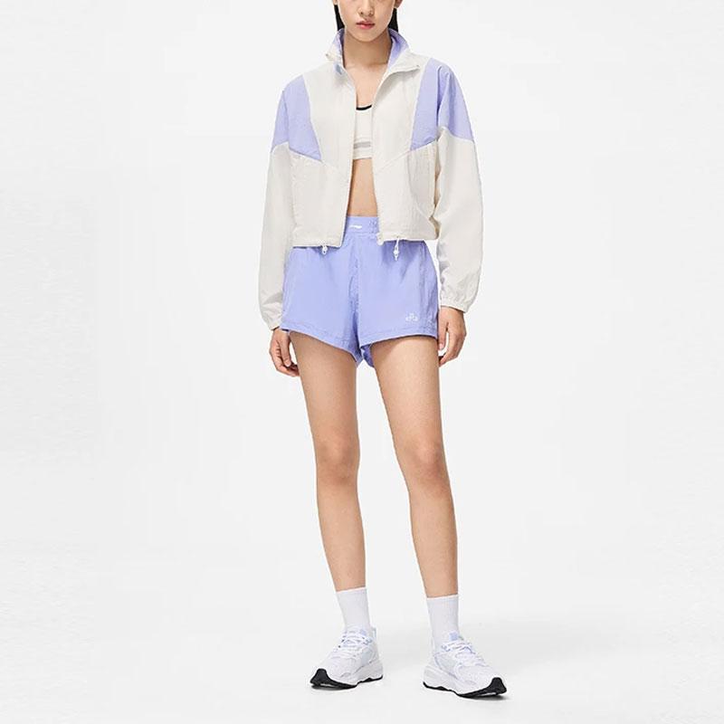 Li-Ning Color Block Sports Shorts Long Sleeve Windbreaker Women Outerwear Off-White Snow-Blue Purple AFDT498-4