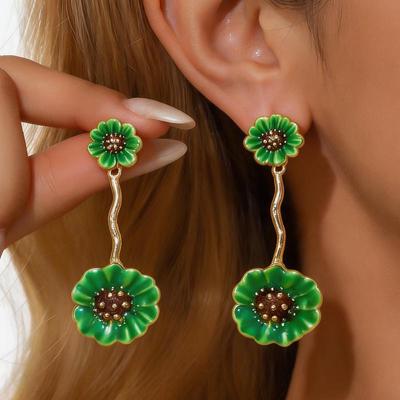 Silver Needle Creative Geometric Floral Drop Earrings - High-End, Unique Fashion Studs for Women