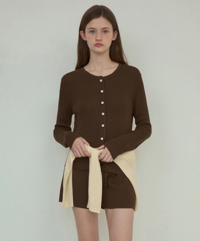 Ournostalgia Lush Basic Knit Setup Cardigan_Brown(Oc25-Kn09)