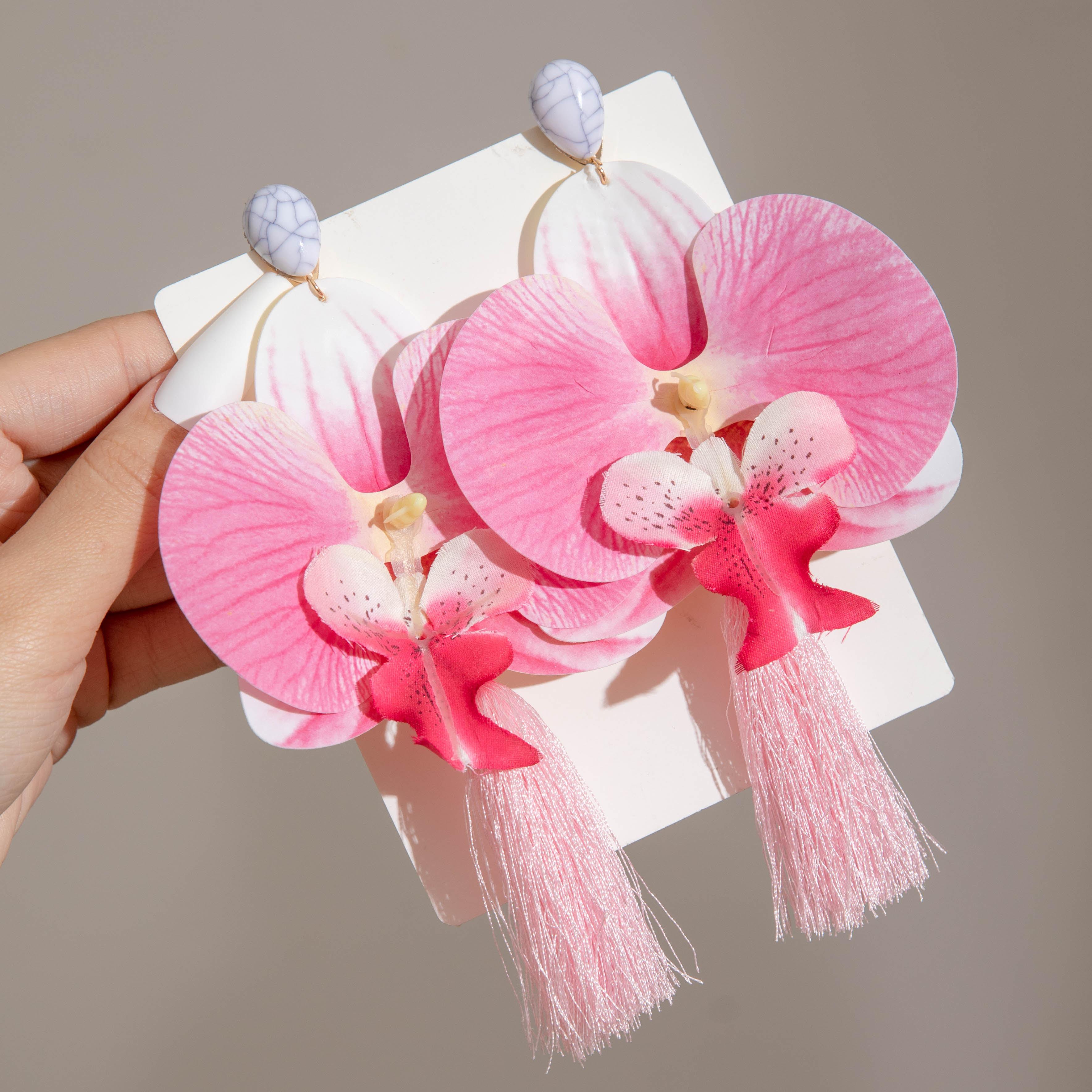

Colorful Butterfly Orchid Flower Tassel Earrings for Women, Jewelry for Spring and Summer Picnics, Beach Vacations, Exaggerated Pendant Earrings рожевий