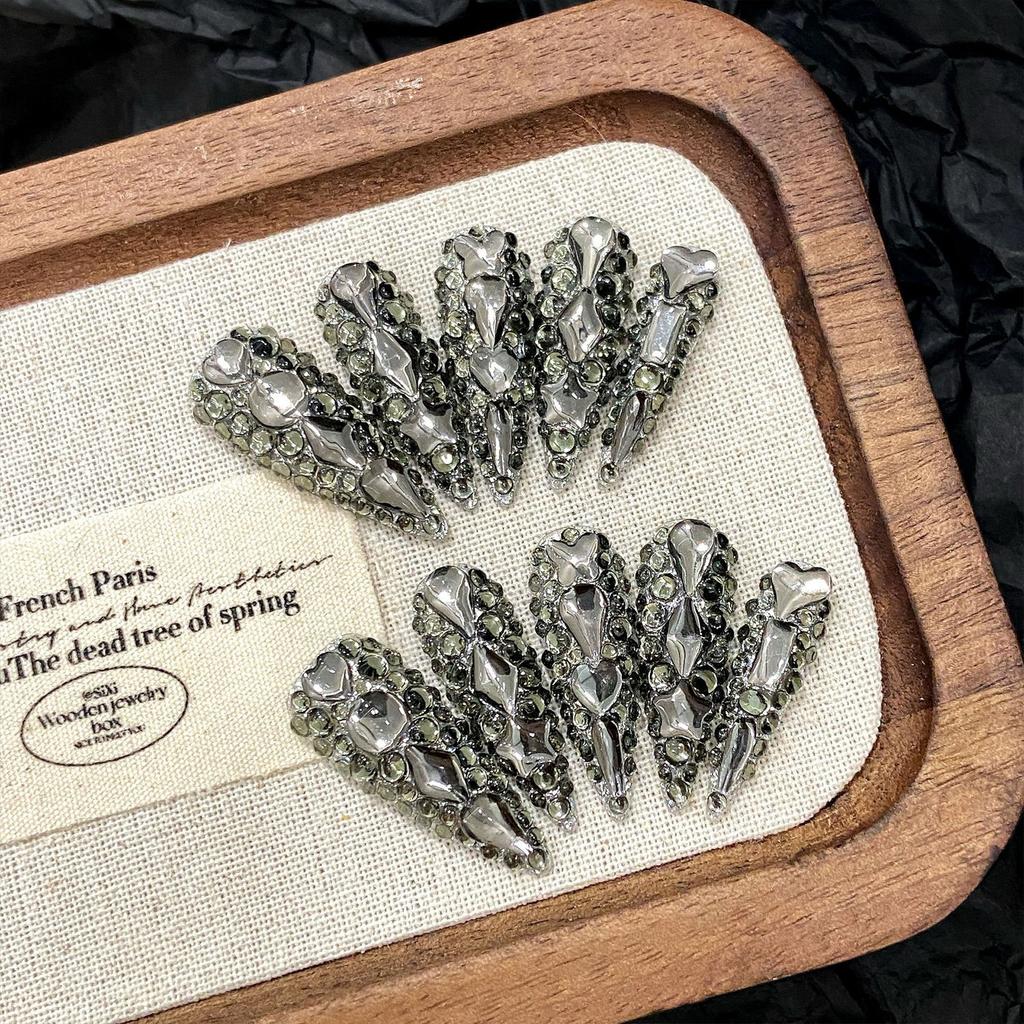 Full Rhinestone Decor Resin Nail Extension Chip-Proof Smudge-Proof Fake Nails for Women and Girl Nail Salon