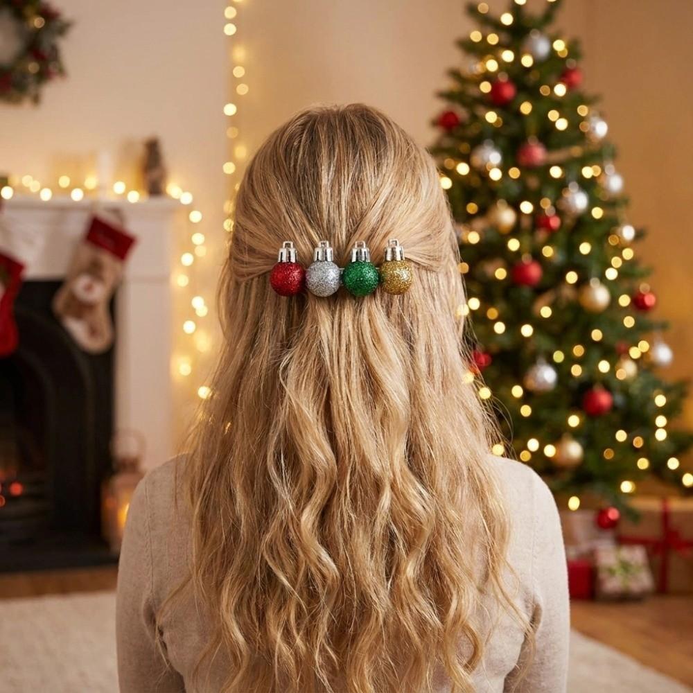 Multicolored Xmas Ball Ponytail Clip Glitter Christmas Hair Accessories Christmas Hair Clip Gift