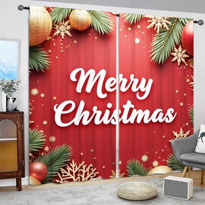 2pcs Have Festive Atmosphere of Merry Christmas Printed Curtain for Christmas Home Decor-Rod Pocket Window Treatment for Bedroom