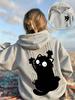 Whimsical Clinging Cat Kids Hoodie Dual‑Placement Print Autumn Winter Fleece Warm Children Streetwear Hooded Sweatshirt