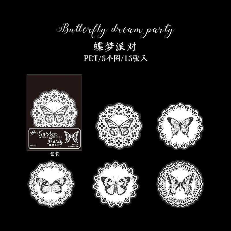 15pcs White Ink Lace Plant Flower Sticker Pack, Art Retro Style Hollow Lace Floral Journal Material, Student Diary Album DIY