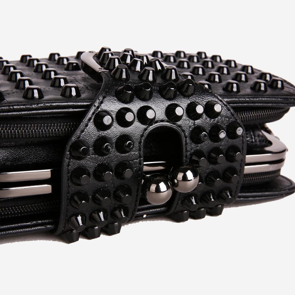 Gothic Style Textured Black Shoulder & Crossbody Bag with Rivets for Women