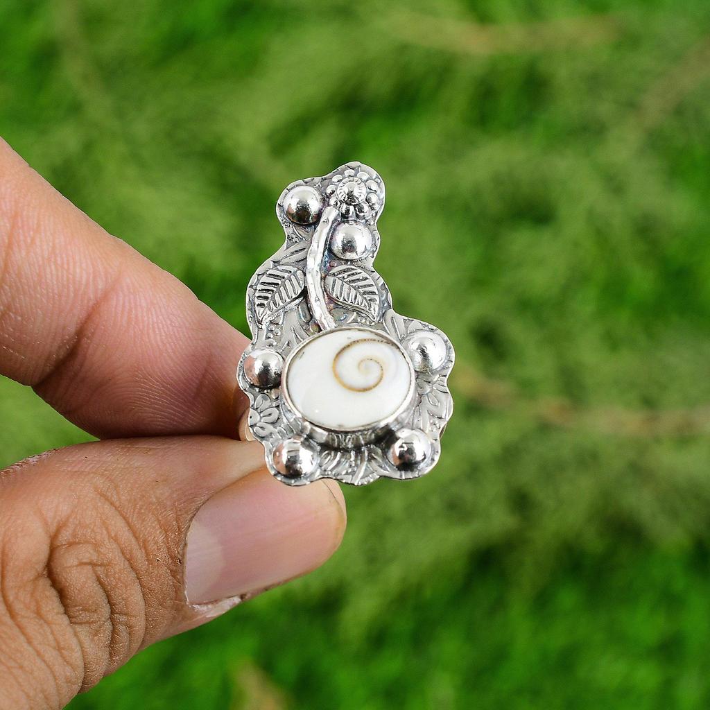 Oval Shiva Eye Shell Gemstone Statement Flower Ring Jewelry 925 Sterling Silver