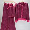 Autumn And Winter Jacquard Knitted Cardigan Women's Suit Jacket Vest And Pants Three Piece Set