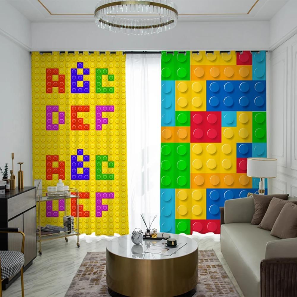 Custom Cartoon Building Block Pattern Amusement Park Decoration Curtain Boy Bedroom Kindergarten Curtain Cloth Custom 2023 New