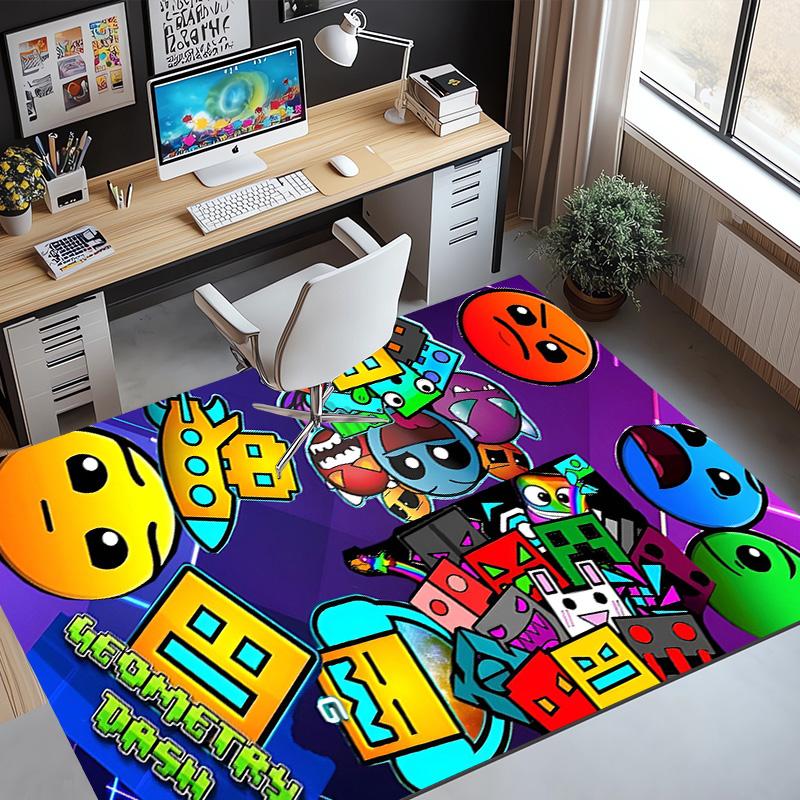 Geometry Dash Pattern Rug, Indoor/Outdoor Mat, for Picnic, Gameroom, Bedroom, Office, Living Room, Home Decor Carpet, Birthday Gift