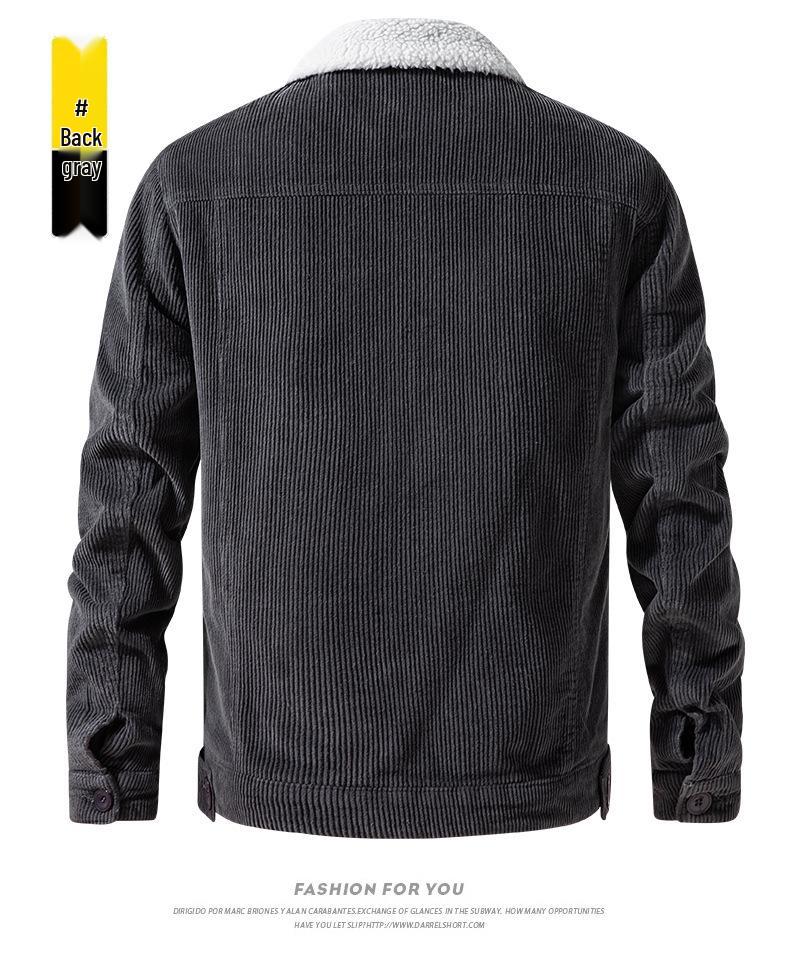 Retro Multi-Pocket Men's Corduroy Jacket with Velvet Lining
