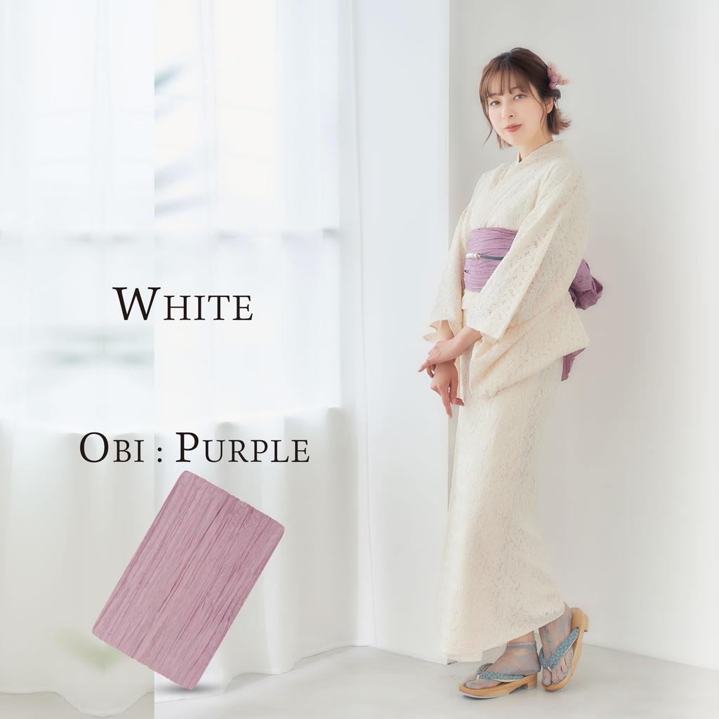 NISHIORI Lace Summer Kimono Yukata Set Wrinkled and Available In Dusky and Elegant and Beautiful Yukata Set for Adults 3-Piece (Yukata, Obi, Geta)