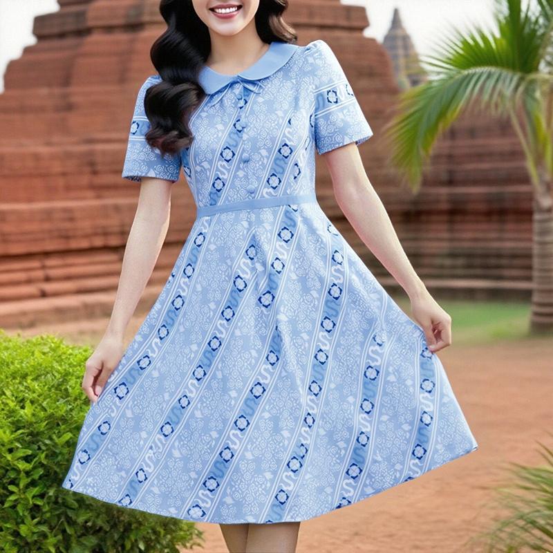 ZANZEA Women Casual Doll Collar Summer Short Sleeve Print Dress