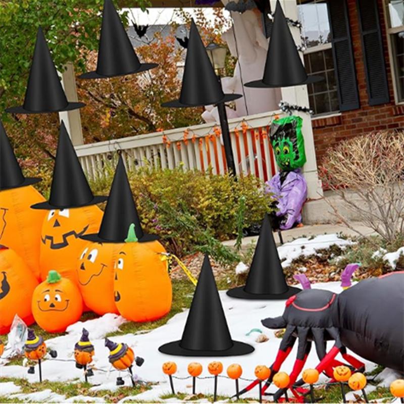 12PCS Halloween Witch Hats Black Hanging Witch Hat, Witch Costume Accessories Wizard Hats Indoor Outdoor Halloween Decorations for Home Yard Porch