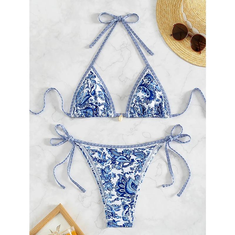 Women's Two Piece Bikini Set 2026 Sexy Triangle Push Up Swimsuit, Floral Print Bathing Suit Beach Swimwear