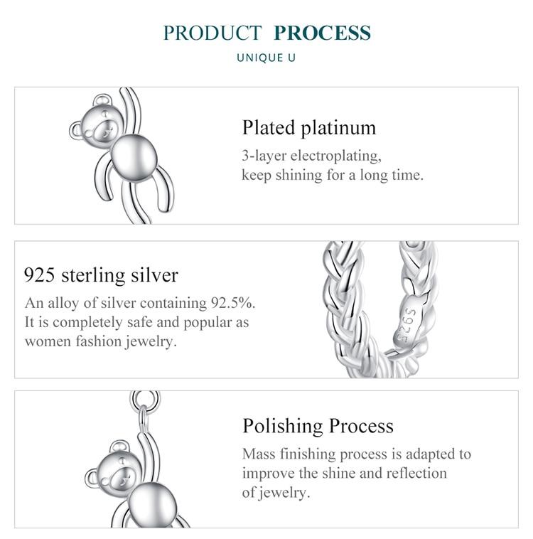 Bamoer 925 Sterling Silver Braided Texture Twisted Ear Buckles Silver Bear Drop Earrings for Women Christmas Gift Jewelry