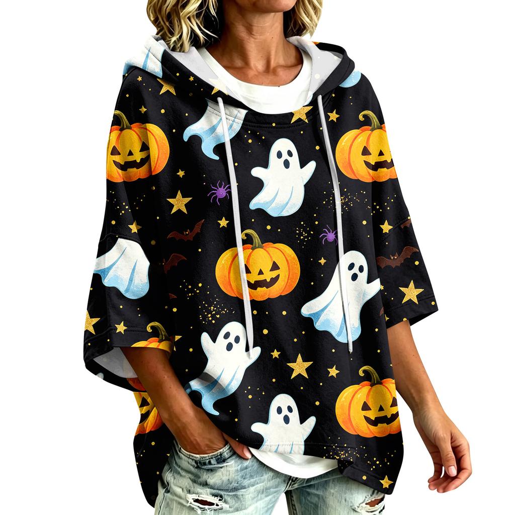 Women's Halloween Print Hoodie Loose Fit Casual Pullover