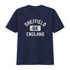 Mens Sheffield England UK Gym Style Distressed White Print T Shirt Black vintage Washed Comfortable Soft fashion Slightly