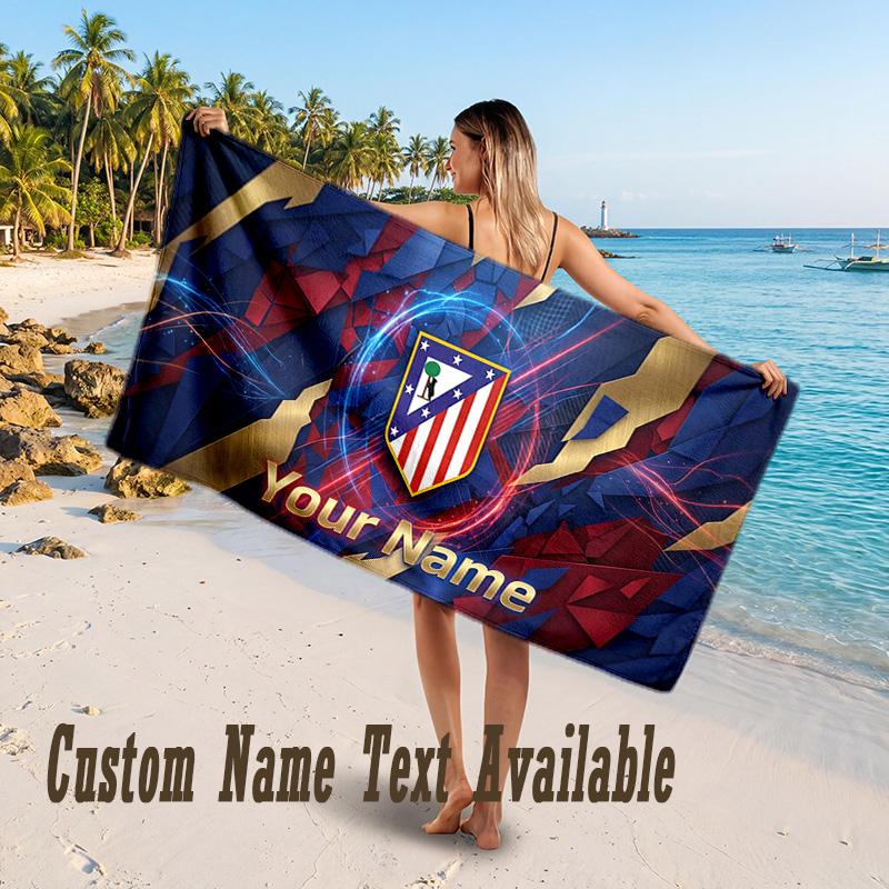 Atletico Madrid FC Design Beach Towel Custom Text Large Towel for Beach Vacation