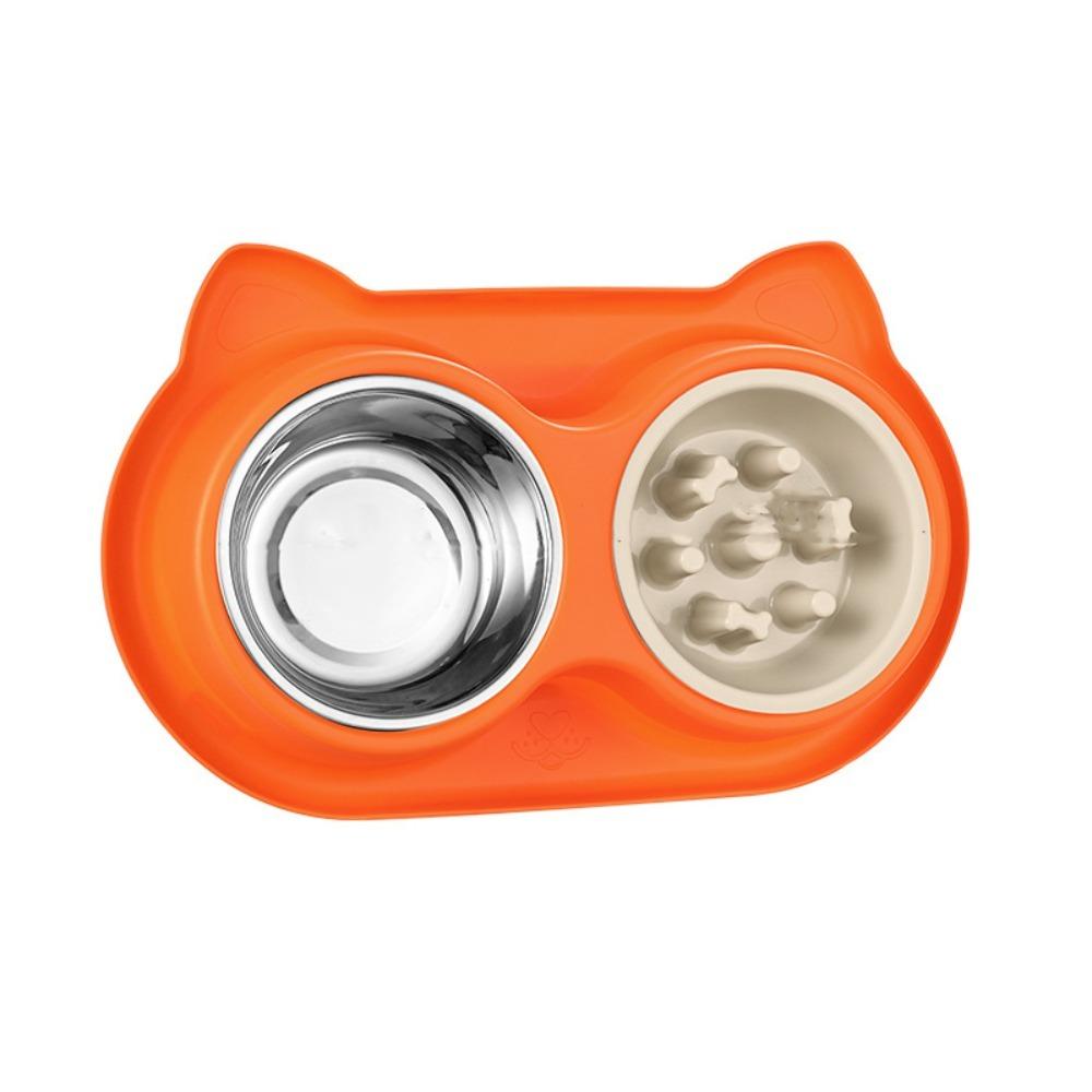 Multi-use Plastic Pet Feeding Double Bowls Stainless Steel Anti-Slip Cat Slow Food Bowl Cute Portable Pet Food Basin Puppy