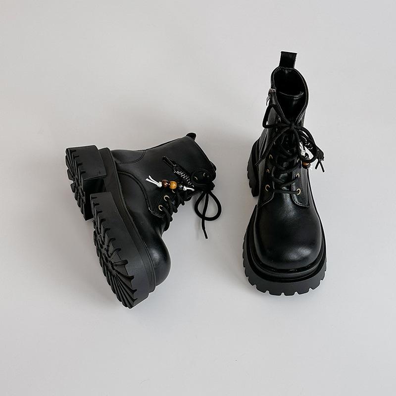 British Style Women's High-heeled Martin Boots Autumn and Winter French Thick-soled Heightened and Thin Lace-up Zipper Knight Fashion Boots