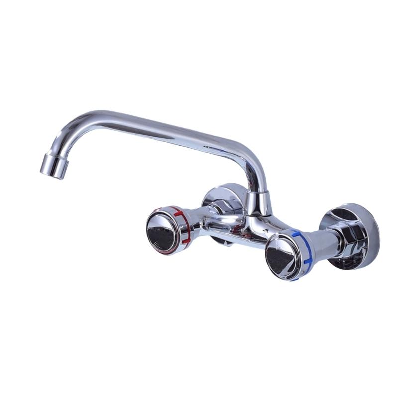 Hot Cold Water Wall Faucet With Double Handles 360 Rotating Spouts for Washing Use