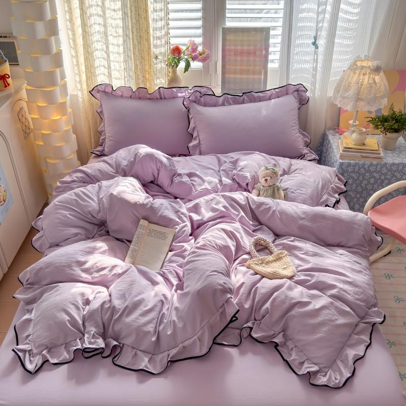 

Новый комплект из четырех предметов класса А, супермягкий, стиранный, с краем из клейкого хлопка, студенческое общежитие, односпальный комплект постельного белья из трех предметов 1.2m sheet 3pcs светло-фиолетовый