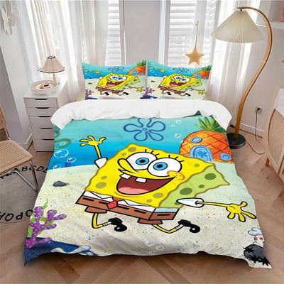 3pcs SpongeBob SquarePants Bedding Set 1 Soft Quilt Cover + 2 Pillowcases, Machine Washable Suitable for All SeasonsF084