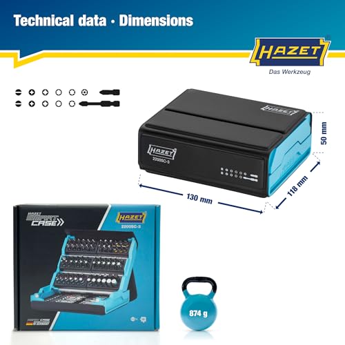 HAZET 2200SC-3 Bit Set, HAZET Blue, 96-piece set, 1/4 inch (6.3mm), Smart Case, Magnetic Closure, Foldable Storage, Includes Phillips/Slotted/Pozidriv
