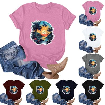 Damenmode Lässiges T-Shirt mit Hawaii-Print, kurzärmelig, kurzärmelig