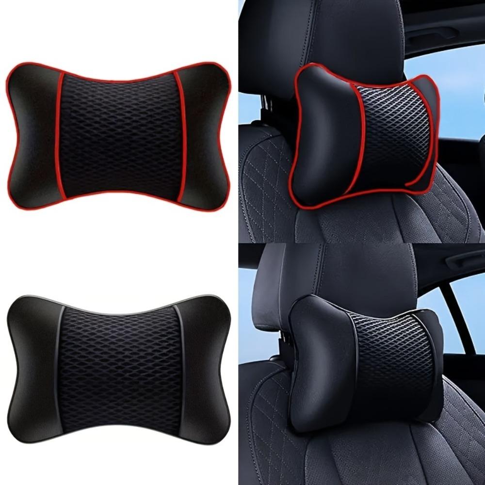 2pcs Mesh Faux Leather Neck Pillow Adjustable Breathable Seat Rest Cushion Car Travel