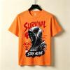 Survival Stay Alive Graphic Tshirt Skull Hood Biohazard Symbol Print Dark Grunge Gothic Streetwear Edgy Casual Urban Top