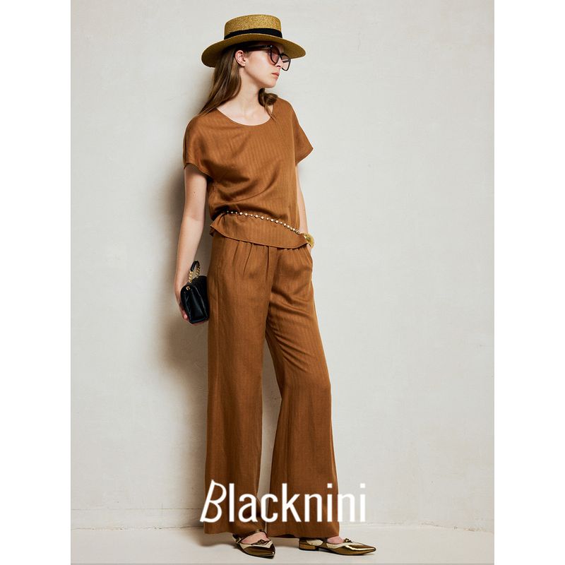Blacknini (Two Colors) "Walking Cover" Lyocell Tencel Linen Casual Short-Sleeved Top/Pants/Shorts