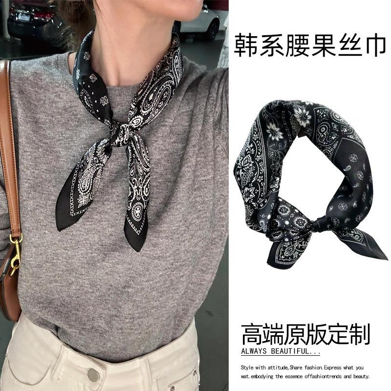 70 simulated silk scarf square scarf women's fashion letter printing small square scarf workplace decoration scarf scarf