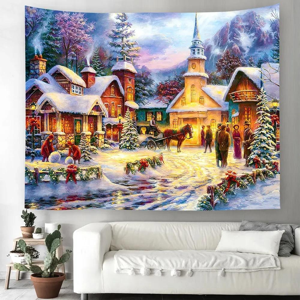 Christmas Pattern Tapestry Home Bedroom Living Room Wall Decoration Christmas Theme Tapestry
