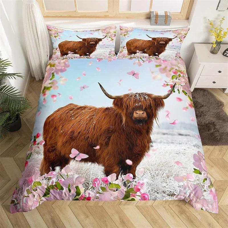 

Highlplus Cow Soft Duvet Cover King Quen Western Farm Animal Warm Comforter Cover Microfiber Bul Catle Floral Beding Set For Children Kids Ten 100*200cm Single