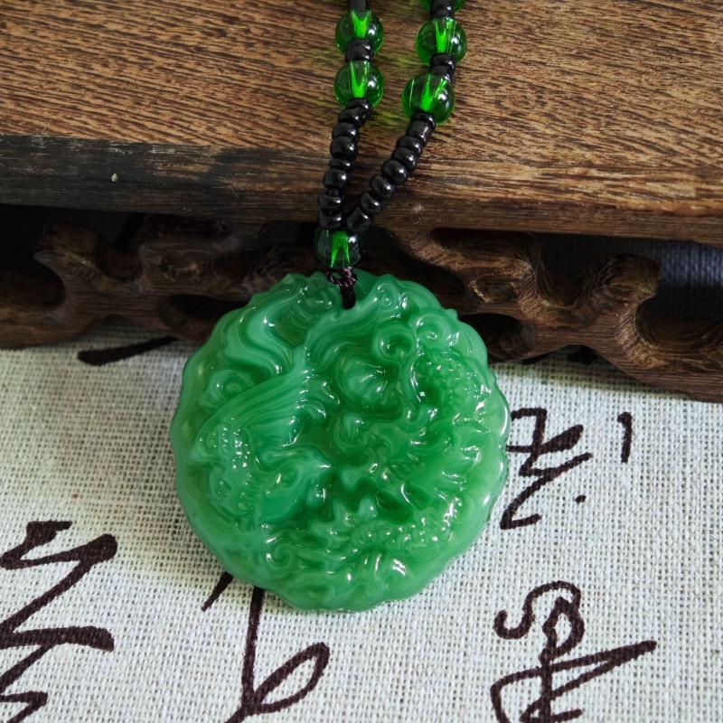 Přívěsek Draka ze zeleného jaspisu a bílého nefritu - Unisex Imitace Hetianského nefritu
