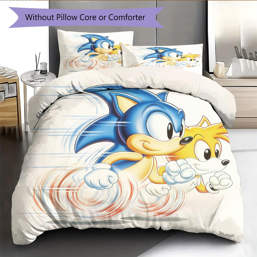 Sonic the Hedgehog3 Pattern Bedding Quilt Set Home Decoration Gift (1 * Duvet Cover + 2 * Pillowcase Without Core)