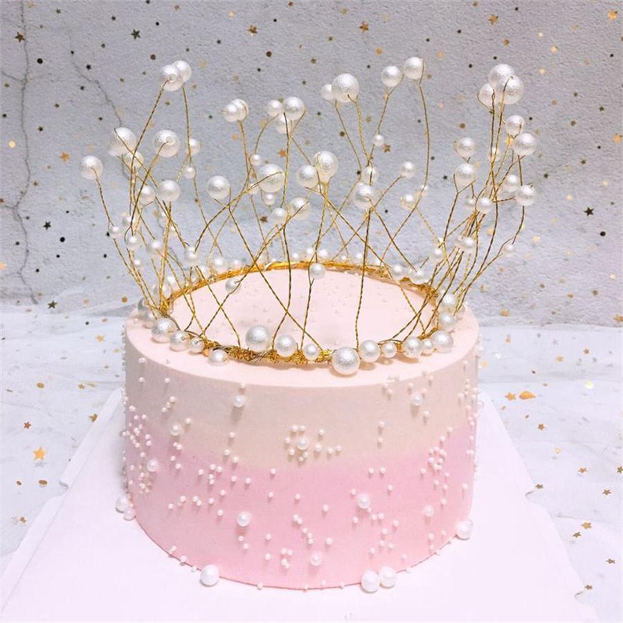Artificial Pearl Crown Cake Topper Home Restaurant Baby  Birthday Party Decor Supplies Cake Topper Birthday Decoration