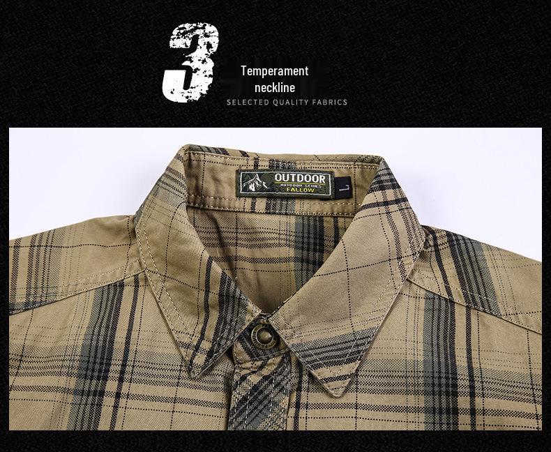 2023 Summer Men's Plus Size Cotton Short Sleeve Plaid Shirt - Loose, Casual, for Middle-Aged & Young