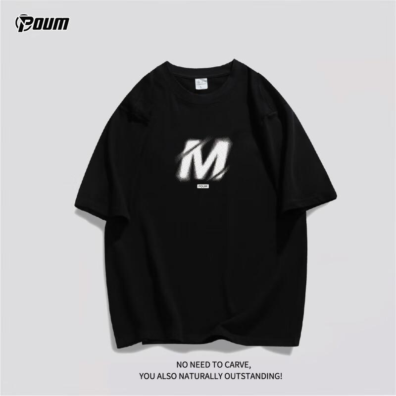 POUM American-Style Short-Sleeve T-Shirt for Men And Women, Summer Cool Trendy Loose Casual High Street Pure Cotton PH10 Black 2XL