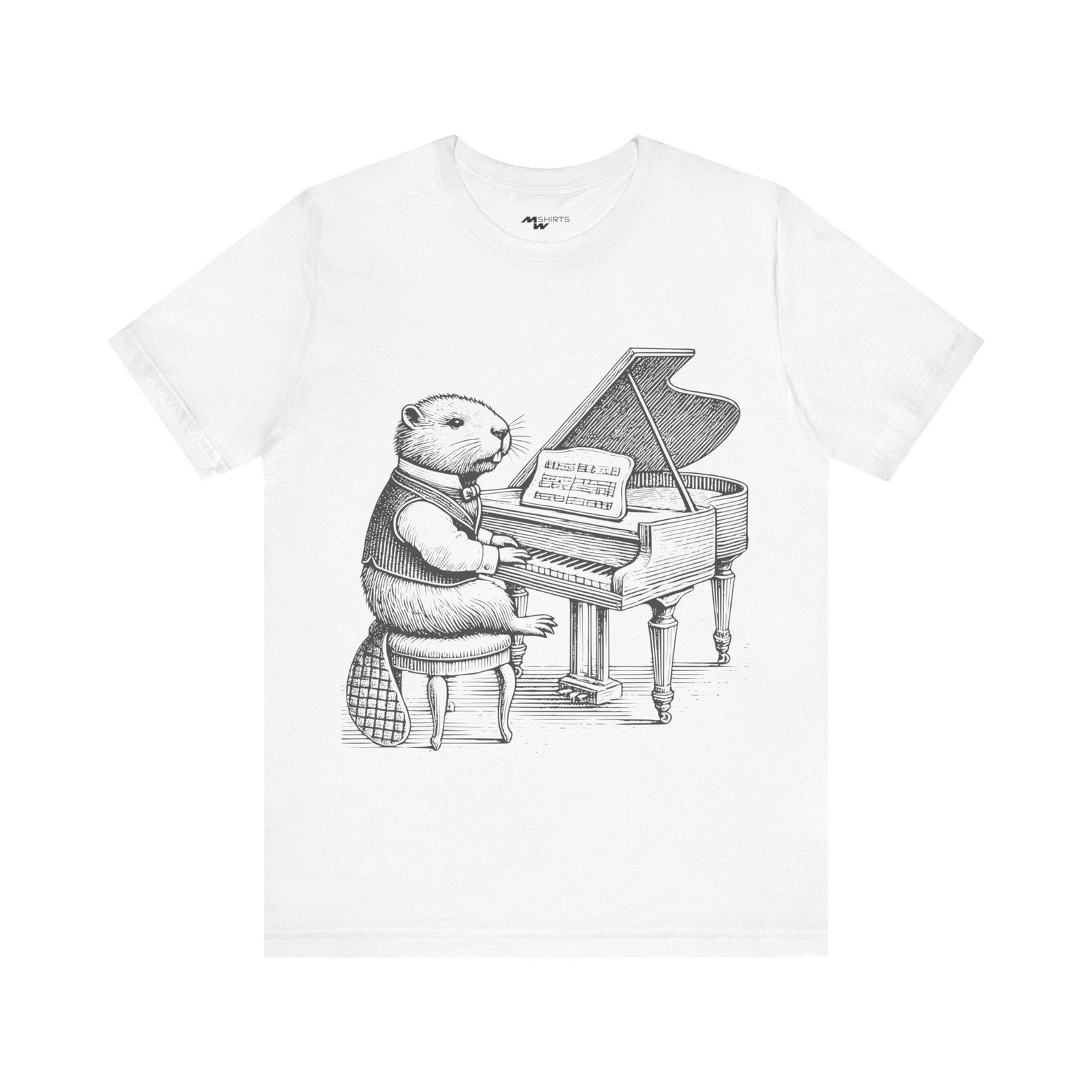Beaver Playing Piano T-Shirt: Engraving Style, Musical Charm 3XL