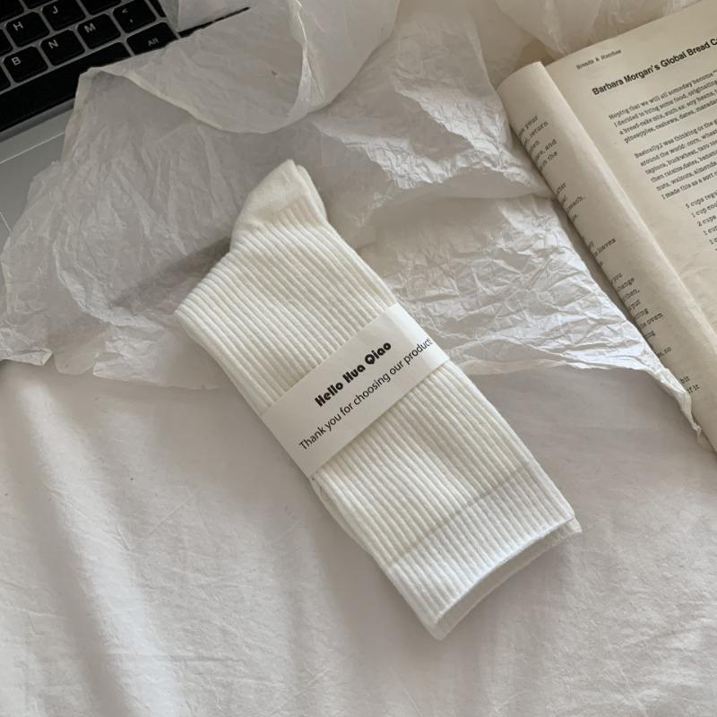 

Women s New Fall Variety Pull Strip Solid Color Boneless Micro Pressure Tube Pile Cotton Socks 1 pair білий