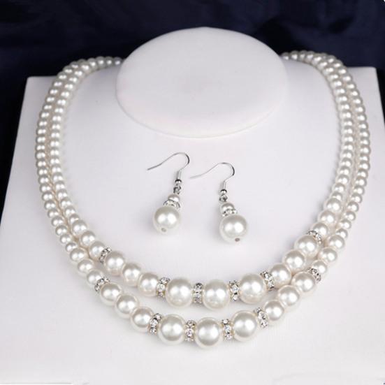 1 Set Faux Pearl Rhinestone Teardrop Pendant Necklace Jewelry Women And Earrings Elegant Beaded Necklace Jewelry