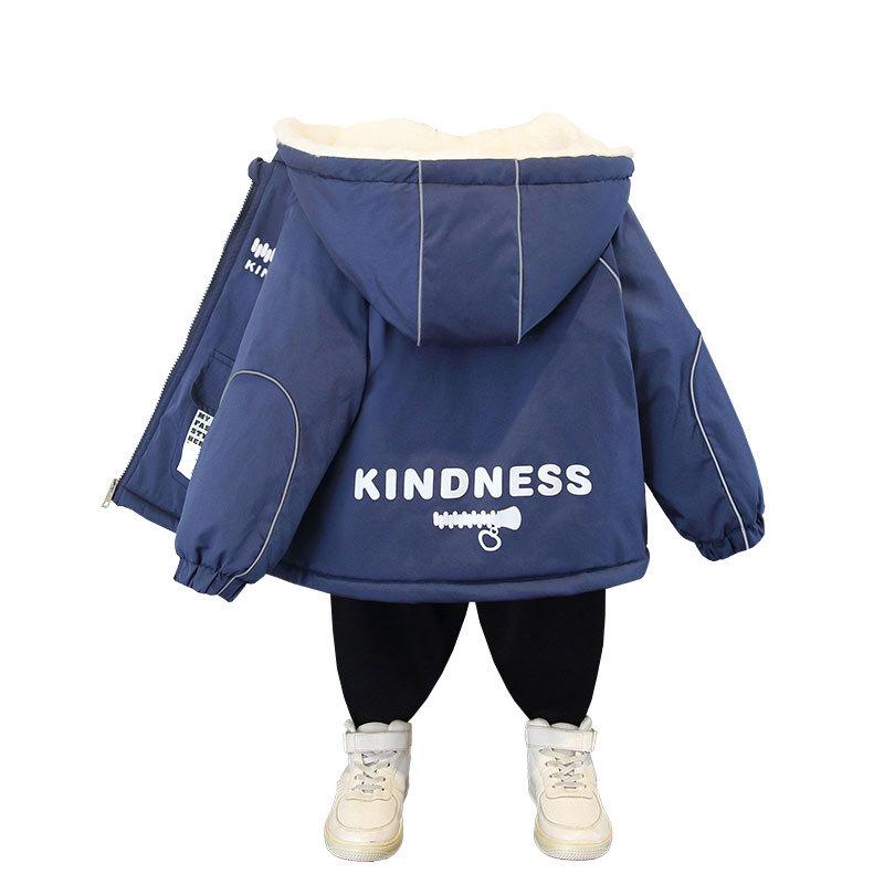 Children's Handsome Thick Hooded Coat Autumn/winter Boys Letter Print Loose Padded Jacket
