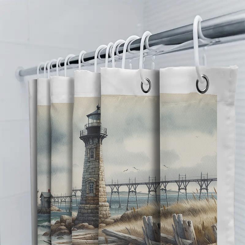 High-quality waterproof shower curtain featuring a lighthouse design for bathroom decor modern style home accessory with durable