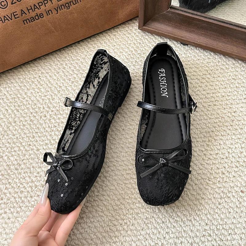 

Мода 2025 Женская обувь Ремешок с пряжкой Женские балетки Мода Бант-бабочка Повседневная Горячая распрожа Лучший продавец Легкая Мягкая подошва Плоские Низкий каблук 40 чёрный