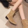 Vintage Pointed Toe Thick Heel Women's Ankle Boots Fashion Party Dress Shoes Autumn Winter Tie Slim Women's Short Booties