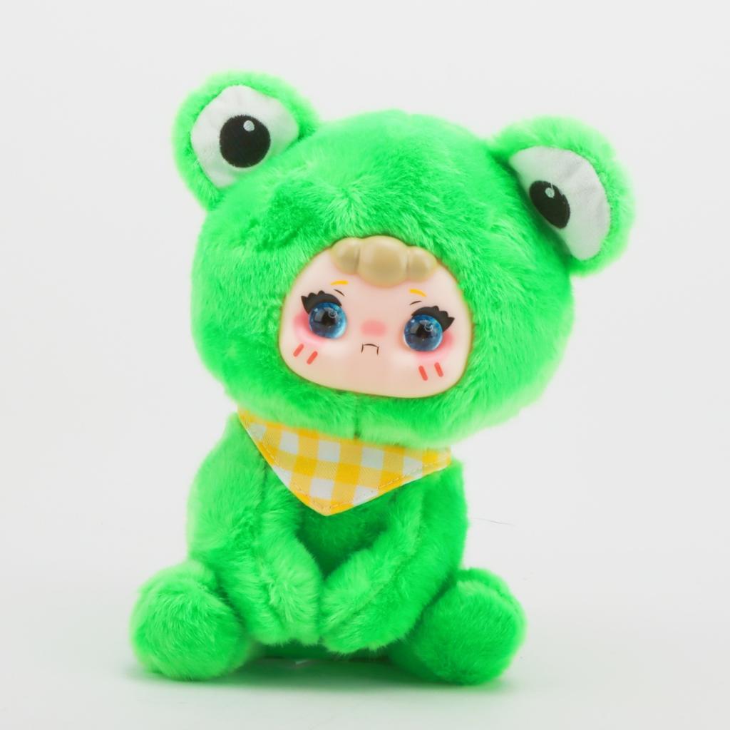 Cute Random Face Frog Plush Toy Vinyl-Plush Hybrid Stuffed Animal Adorable Kawaii Cartoon Frog Gifts Ideal for KidsandAmphibian Lovers